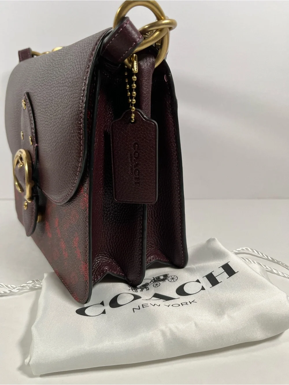 New Coach Beat Shoulder Bag With Horse And Carriage Print Oxblood Cranberry $550